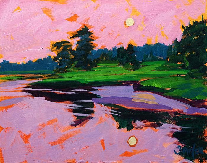 Kennebunk River at sunset limited palette landscape painting 8x10
